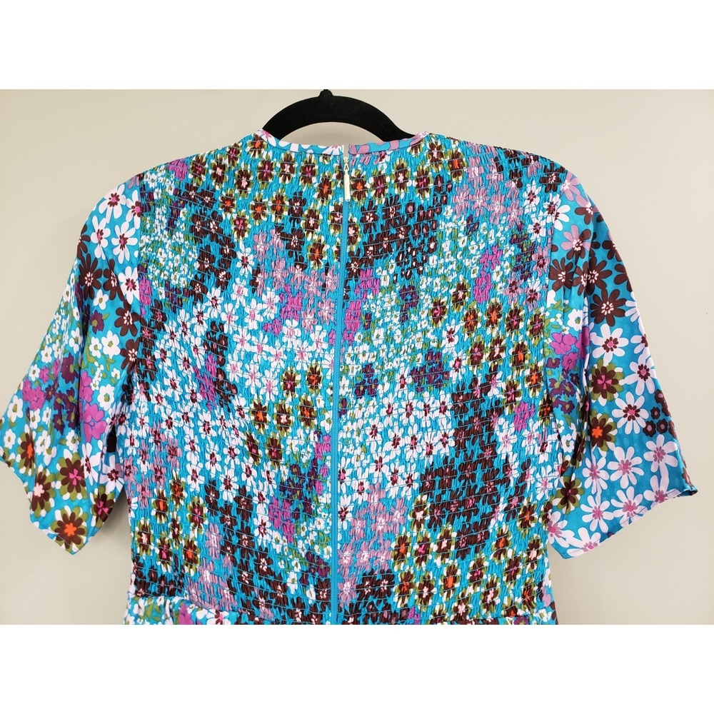 NEVER WORN Kate Spade Pacific Petals Floral Dress SZ 0 Jacquard Silk Blue Ruffle - Picture 6 of 6